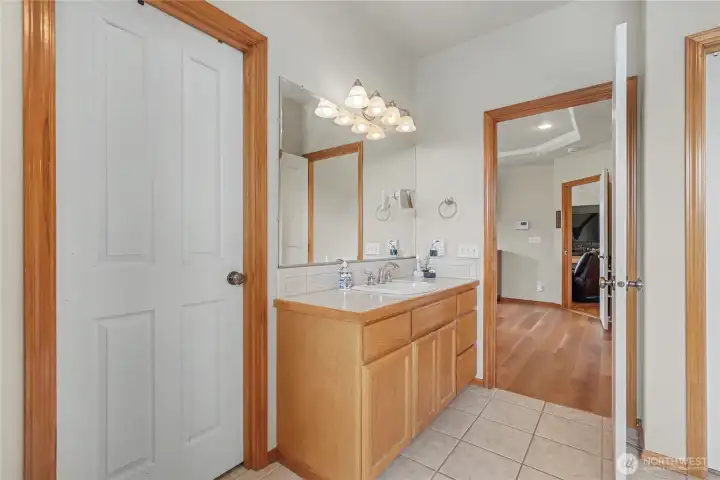 Primary bath view two, walk in closet to your left.