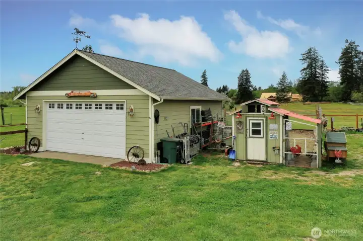 View of your detached 2-car garage/shop the chicken coop next to it is DELUXE!