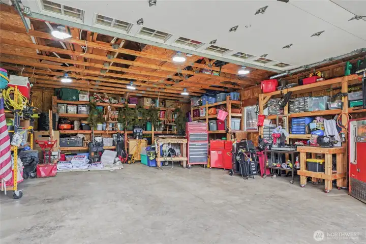 View of the inside of the detached garage/shop, ready to go for your hobbies, classic cars, or?