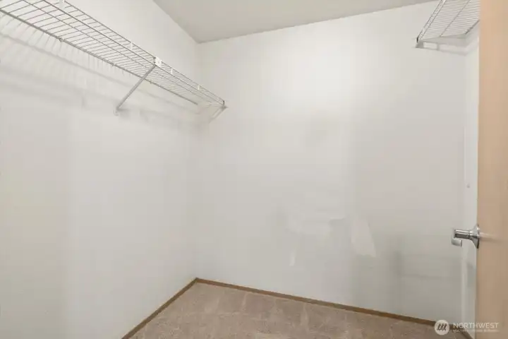 Walk-in closet offers generous wardrobe space.