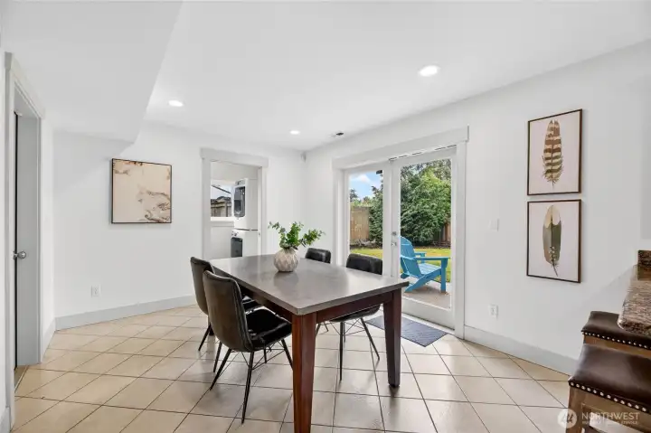 A dedicated dining area opens up to the nice flat backyard