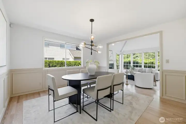 Dining area with backyard views
