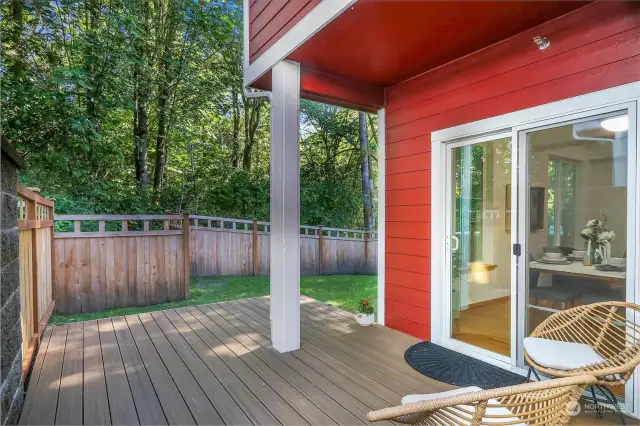 Sizeable, partially covered back deck, offers year-round private space to barbeque and enjoy the outdoors