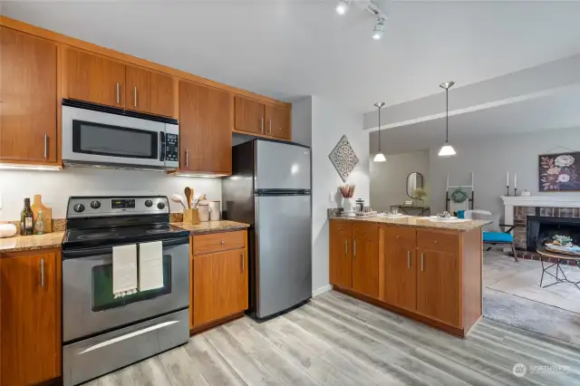 Cook and entertain from the sizable kitchen.