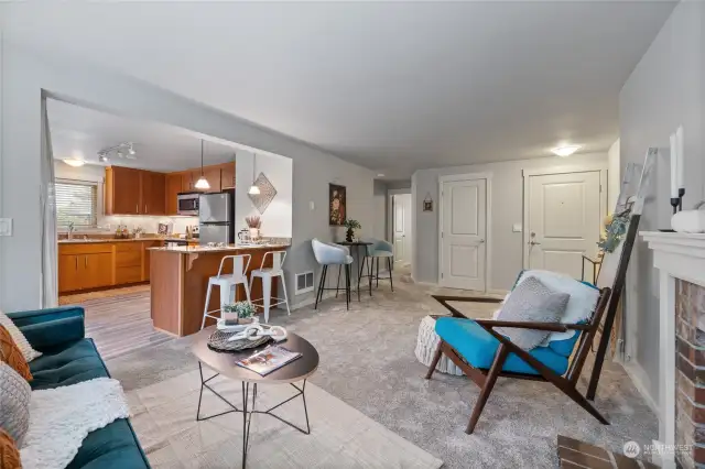 Open concept kitchen & living room.