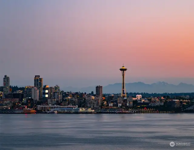 Sunset, the City, Lake Union, Olympic Mountains