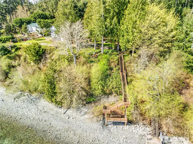 Property has 127' of waterfront, and tower-like stair structure which costs $103K. Some stringers need repair.