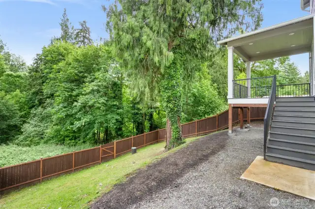 backyard from bottom of deck stairs