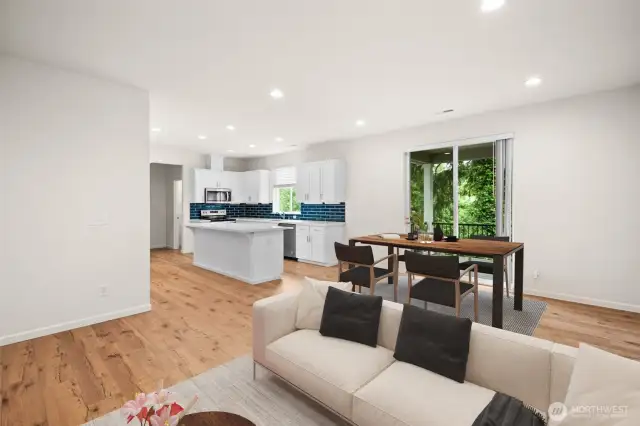 great room angle facing back deck and kitchen
