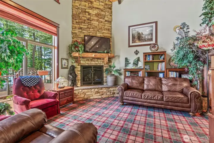 Cozy fireplace & beautiful view.