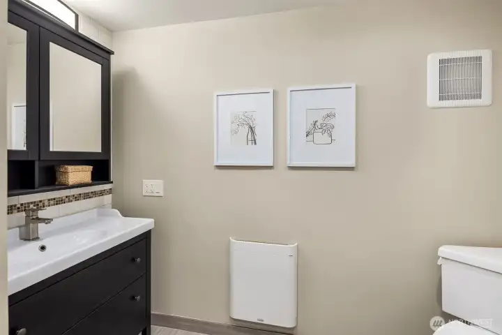 Lower level bathroom with tub, shower, and a 2nd laundry area.