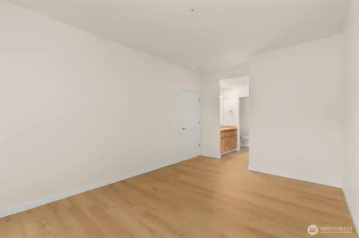 Primary Suite has a walk in closet, and it's own full bath