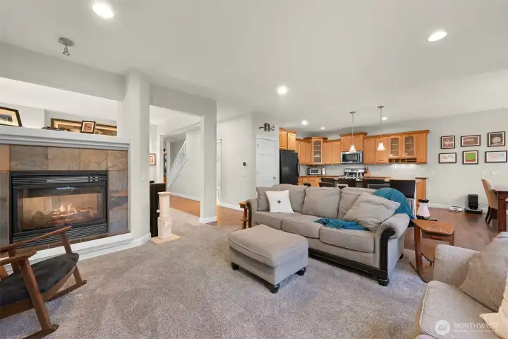 Living room with shared fireplace