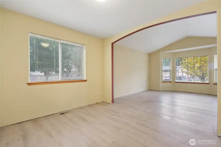 Dining room and living room.