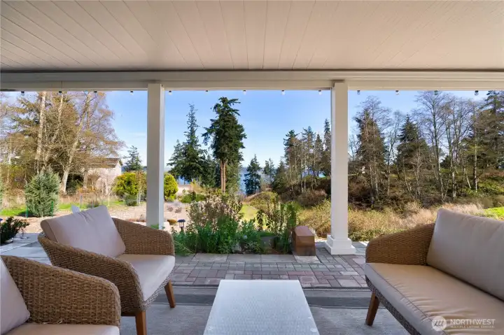 Covered outdoor patio with view