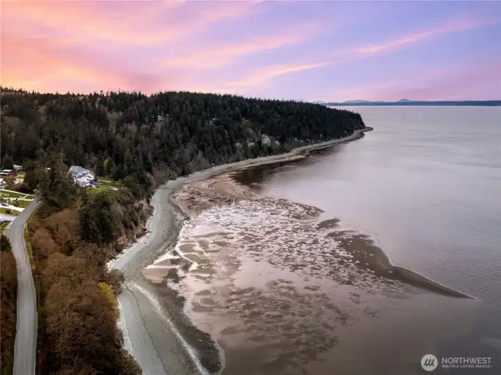 Hidden beach with views out to Camano Island + Cascades + Saratoga Passage