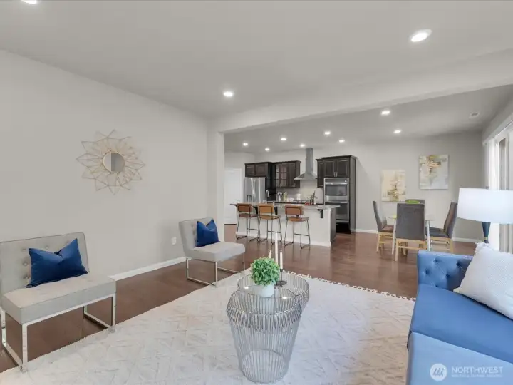 Great room with full kitchen view