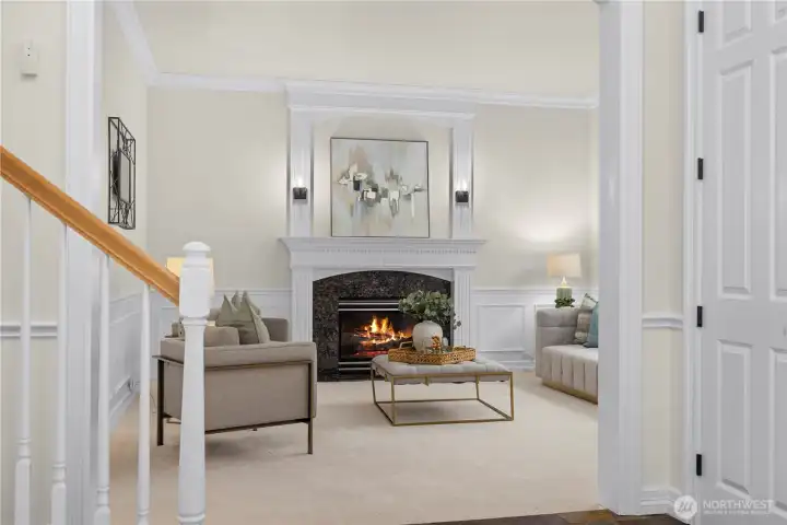 New paint, carpet and lighting in the great room.