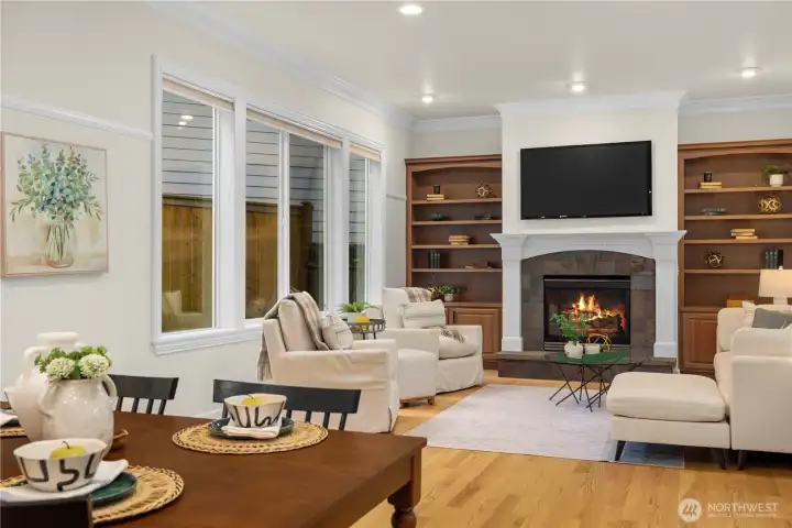 Living room flows from inside to outside through the slider doors.