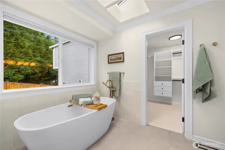 The bathroom just had an $85,000 renovation. New heated floors, pedastool tub and fixtures.