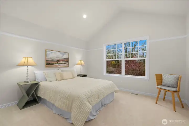 Bedroom #4 upstairs. Vaulted ceilings, new paint and carpet.