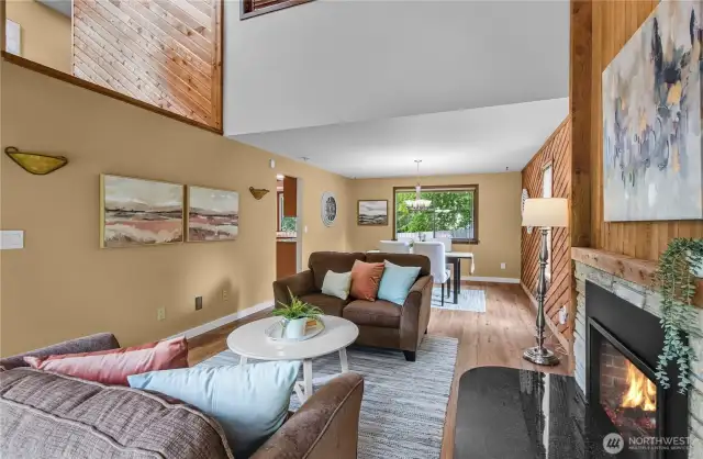 Open space created with adjoining dining and living areas.