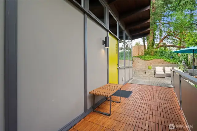 Natural wood slatted decking. Beautiful.