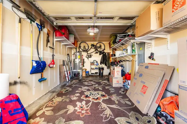 Attached garage with storage space
