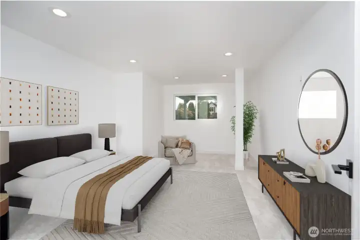 Virtually staged downstairs bedroom.
