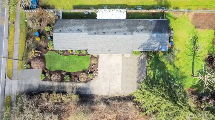 Overhead shot of the duplex, there is an extra gravel parking spot to the left as you enter the driveway.
