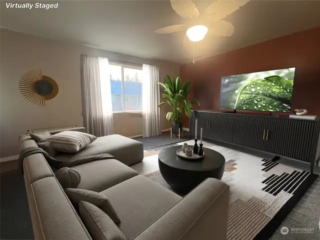 Virtually Staged living room, Its large for all your biggest couches