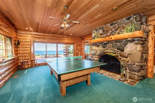 Family Room with wood fireplace.