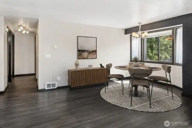 A lovely dining nook to entertain your dinner guests. This photo is virtually staged.