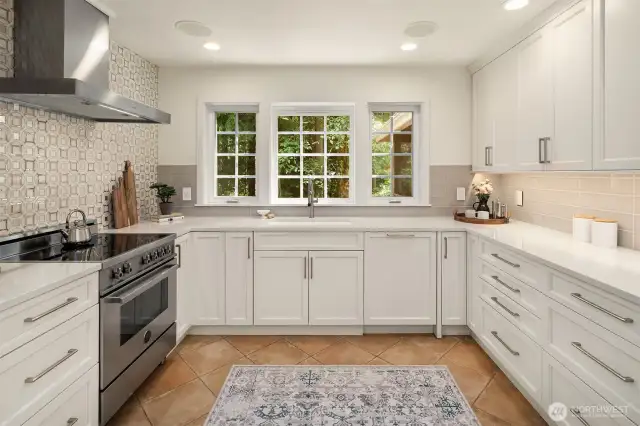 Soft close cabinets and drawers, walk-in pantry, Liebherr fridge, Bertazzoni range, Bosch dishwasher, Sharp microwave and Zephry hood ... a chef's delight! This photo does not do the size of the kitchen justice. Visit to see for yourself!