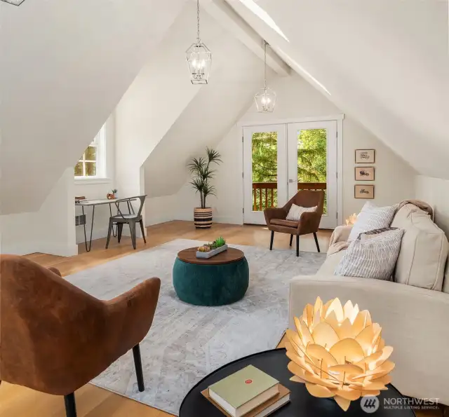Beautiful, spacious loft above the garage for your home office, yoga studio, guests, or extra play space.