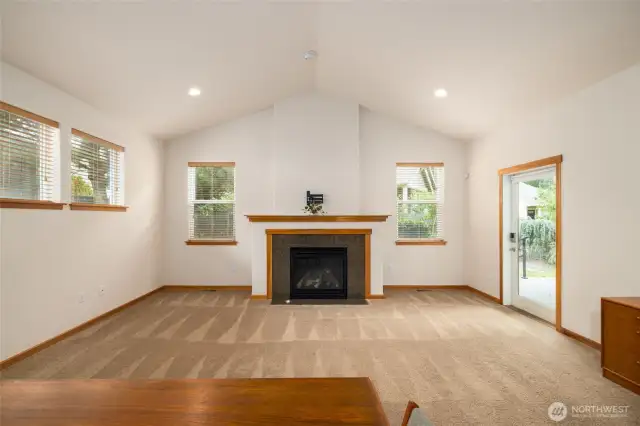 Light filled space with center gas fireplace