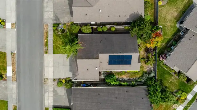Aerial overview photo of the home showing the Solar Panels