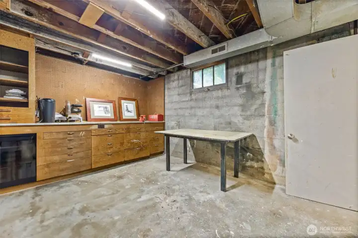 Spacious utility room offers additional gear storage.