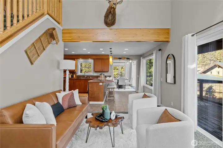 Living Room with GORGEOUS views and wrap around deck