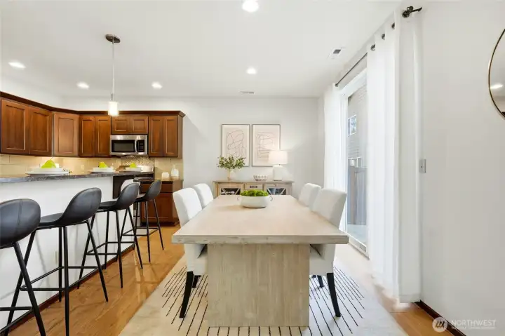 Large dining area that leads to the extra wide back patio