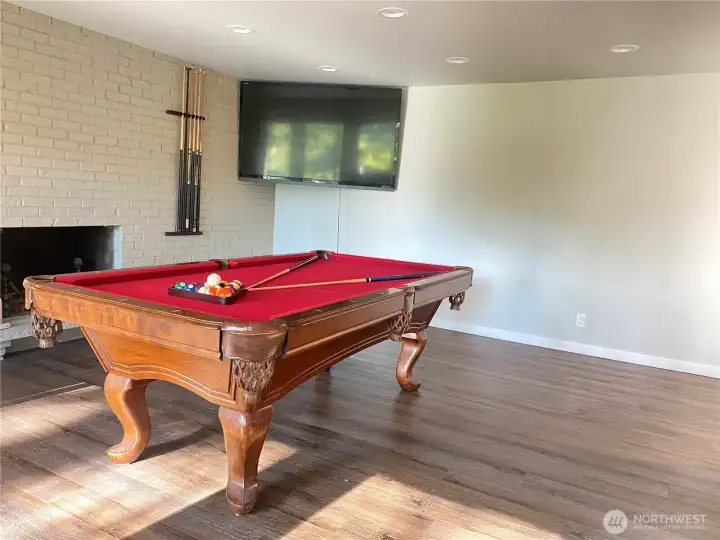 Spacious Rec Room with fireplace and lots of room for fun