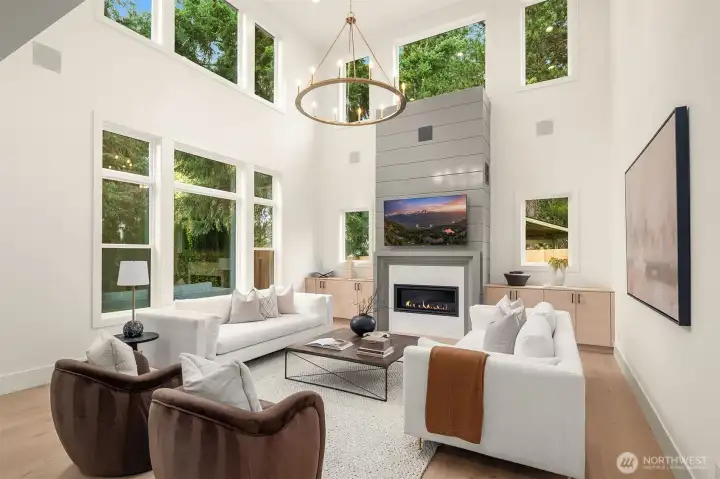 2 story great room that overlooks the private backyard