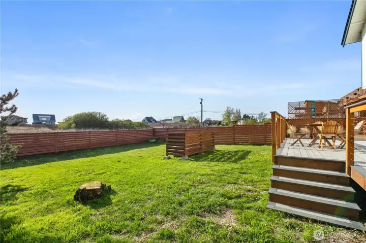 Fully fenced yard offers usable space and flexibility for pets, play, or hobbies. Fully fenced yard offers usable space and flexibility for pets, play, or hobbies.
