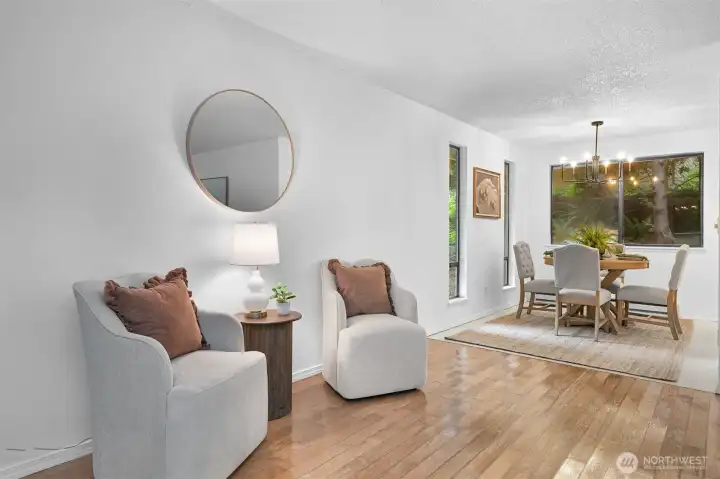 Comfortable seating area creates an inviting atmosphere for quiet evenings or casual entertaining.