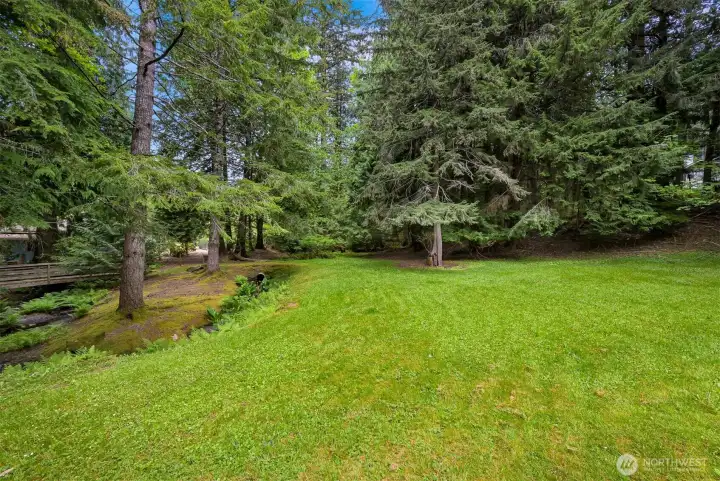 Large grassy common area of Little Strawberry Park provides open space for recreation, relaxation, or enjoying the natural surroundings.