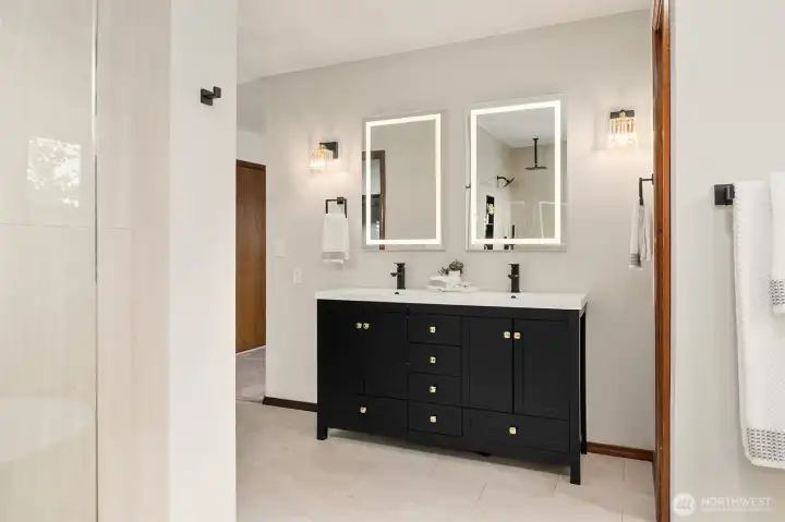 New Vanity with Lighted Mirrors in the Primary Suite
