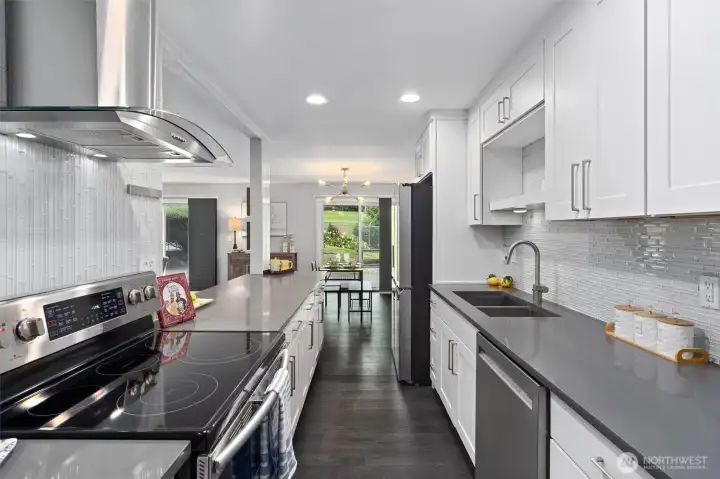 Crisp white cabinets and stainless appliances