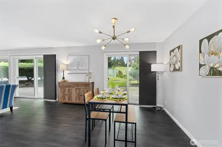 Living space is light and bright with 2 sliding doors