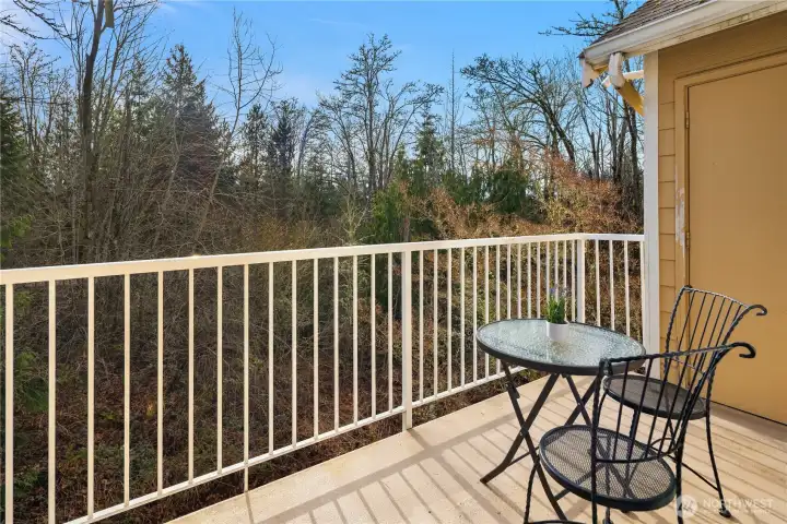 A lovely south facing back patio area and storage closet