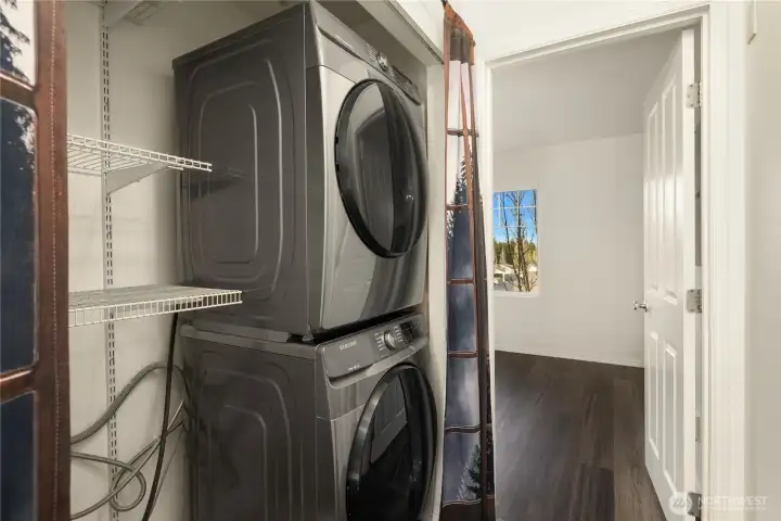 Stacked Washer & Dryer in the hall closet